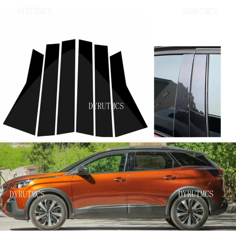 

6pcs Gloss Black Pillar Posts Carbon Fit For Peugeot 4008/3008GT 3008 GT 2017-2023 Window Decor Door Side Mouliding Trim Cover