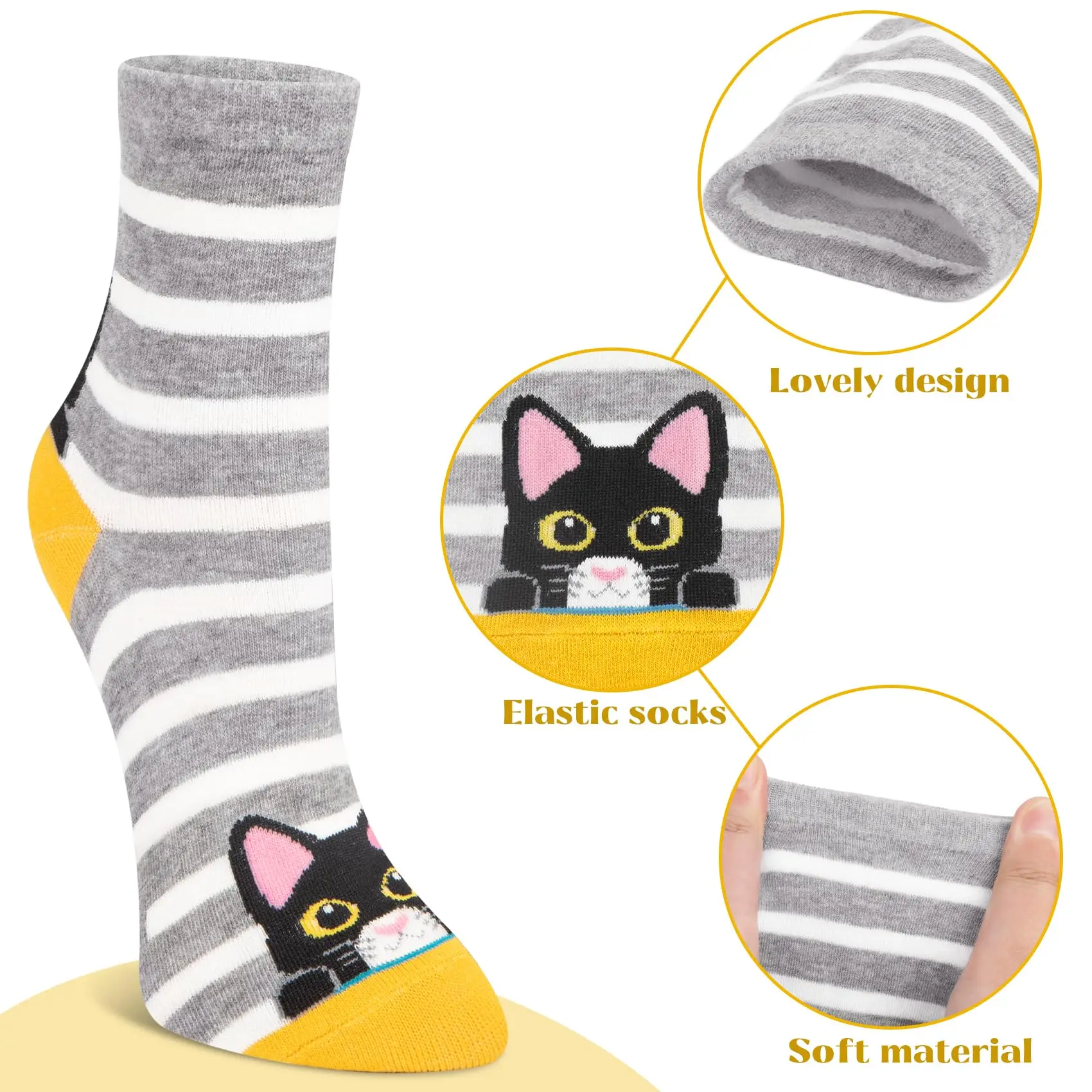 5 Pairs Women Cartoon Animal Socks Cute Dog Cat Pattern Cotton Crew Socks Colorful Funny Gift Set for Girls