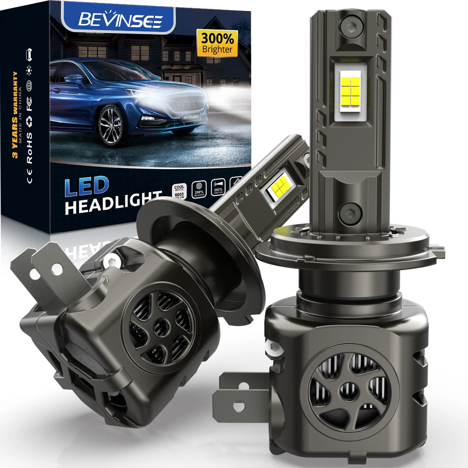 

BEVINSEE H7 H4 H11 LED Headlight Bulbs CANBUS Error Free 100W 15000LM Powerful Super Bright H1 HB3 9005 HB4 9006 LED Fog Light