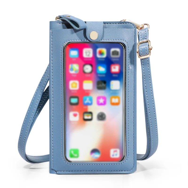 Touchable screen mobile phone bag for women\'s fashionable diagonal strap shoulder bag, zippered wallet, mobile phone bag