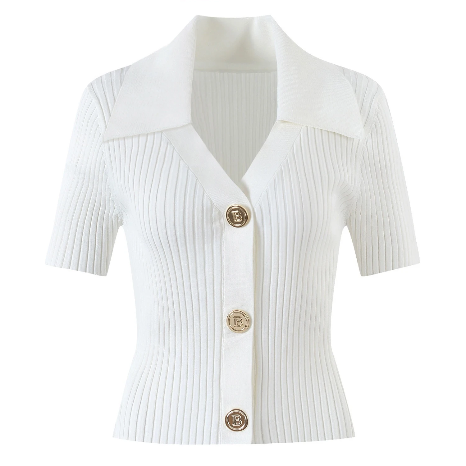 

Summer Fashion Temperament Commuting Thin Style Slimming Ladylike Style Versatile Lapel Short Sleeved Knitted Cardigan Top