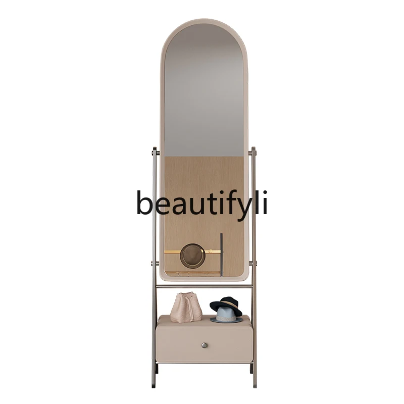 Specchio a figura intera per camera da letto minimalista italiana, specchio da pavimento moderno, specchio a figura intera di lusso leggero e di fascia alta