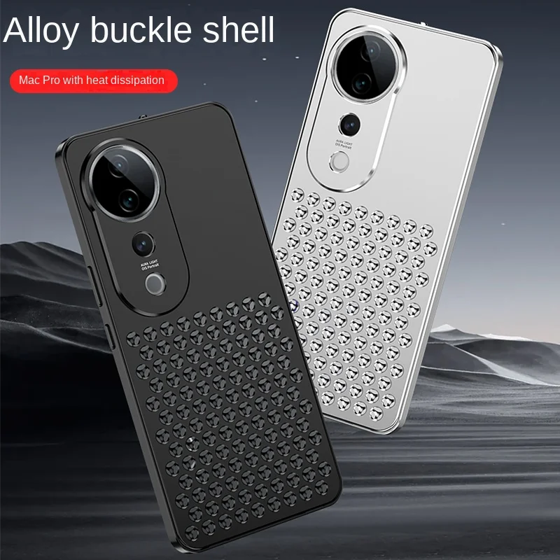 Premium Metal hollow heat dissipation holes Back Cover For vivo S19 Pro V2362A V2364A Spring buckle Shockproof Phone Case