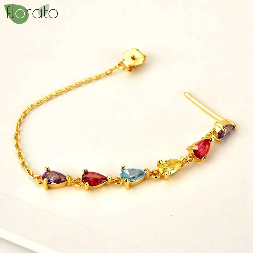 925 Sterling Silver Needle Colorful Zircon Long Earrings for Women New Shining Fine Stud Earrings Wedding High Quality Jewelry