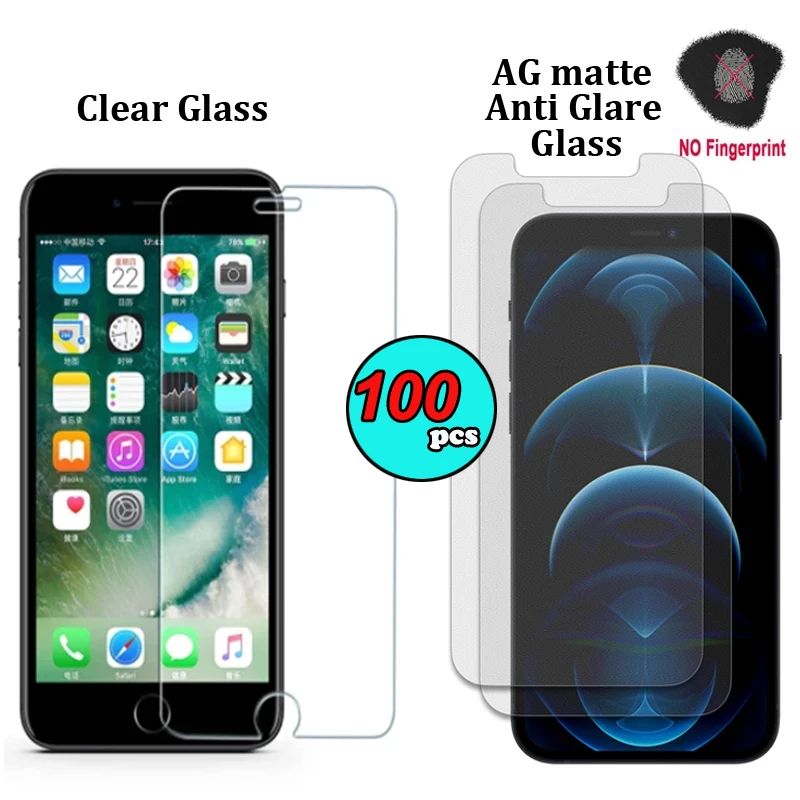 100pcs AG matte Glass For IPHONE 16 15 14 13 12 11 Pro XS MAX XR  2.5D Clear Tempered Glass For IPHONE 7 8 Plus Screen Protector