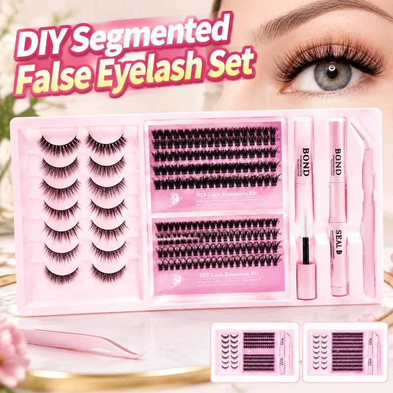 DIY Segmented False Eyelash Set 30D+40D Mixed 12 Rows Large Capacity Cluster Lashes with Glue and Tweezers Self Grafting