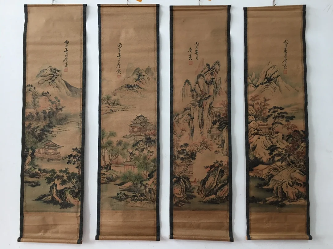 

Китайская рисовая бумага для гостиной, прокрутка, картина с четырьмя экранами, украшение стены, подвесная пейзажная живопись