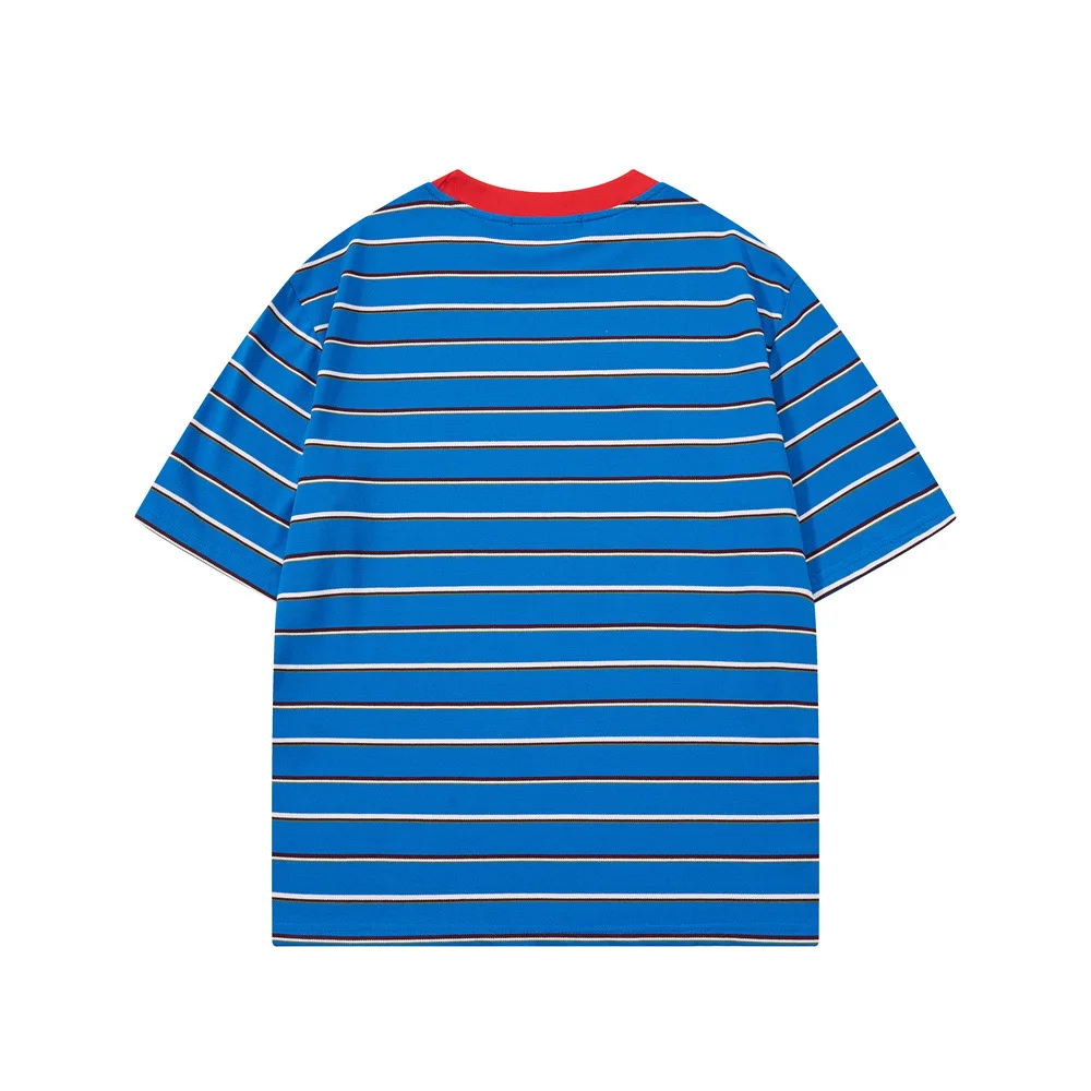 MWJLPWQ Striped Short-Sleeve T-Shirt For Boys Hip-Hop Color-Blocking Round-Neck Street Style Loose Casual Tops 2026 Summer 16451