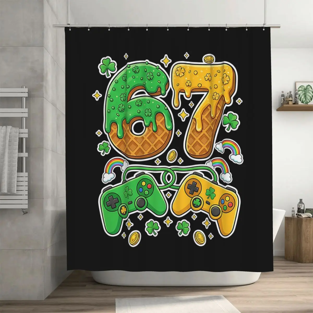 67 St Patrick's Day Six Seven Meme Boys Gaming Kids Gamer Shower Curtain Bathroom Polyester Waterproof Bath Curtains with Hooks