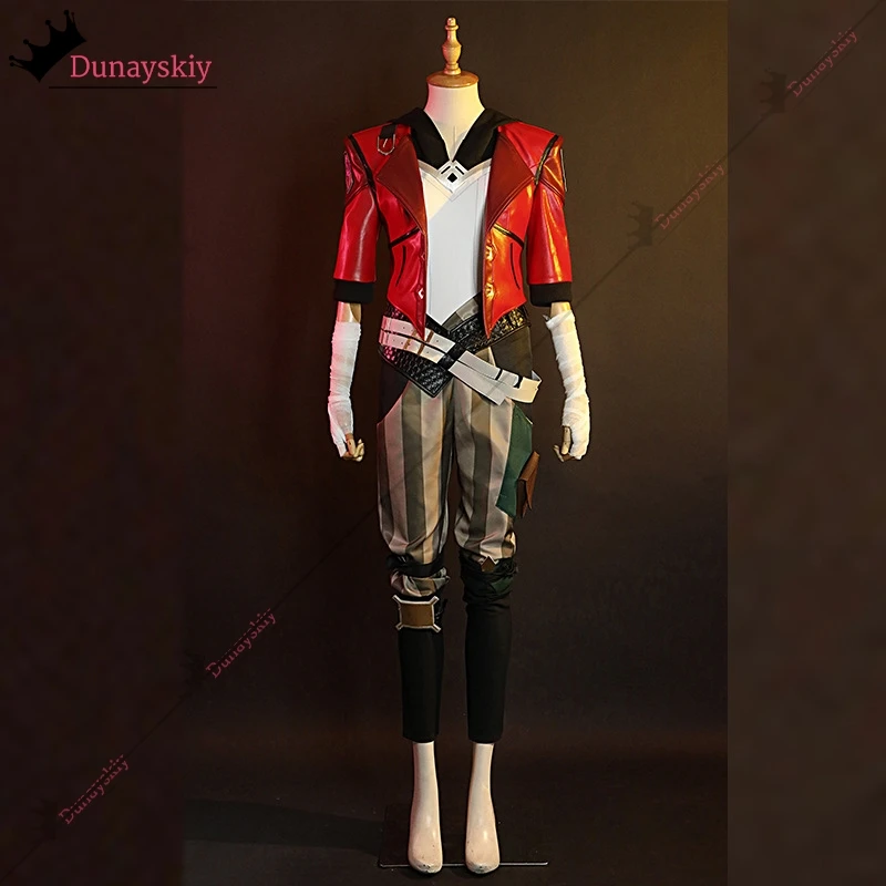 LOL Arcane Vi Cosplay Costume Game Arcane LOL Vi Role-Playing Subdue Red Short Leather Suit Wig Accessory Anime/Halloween Party8