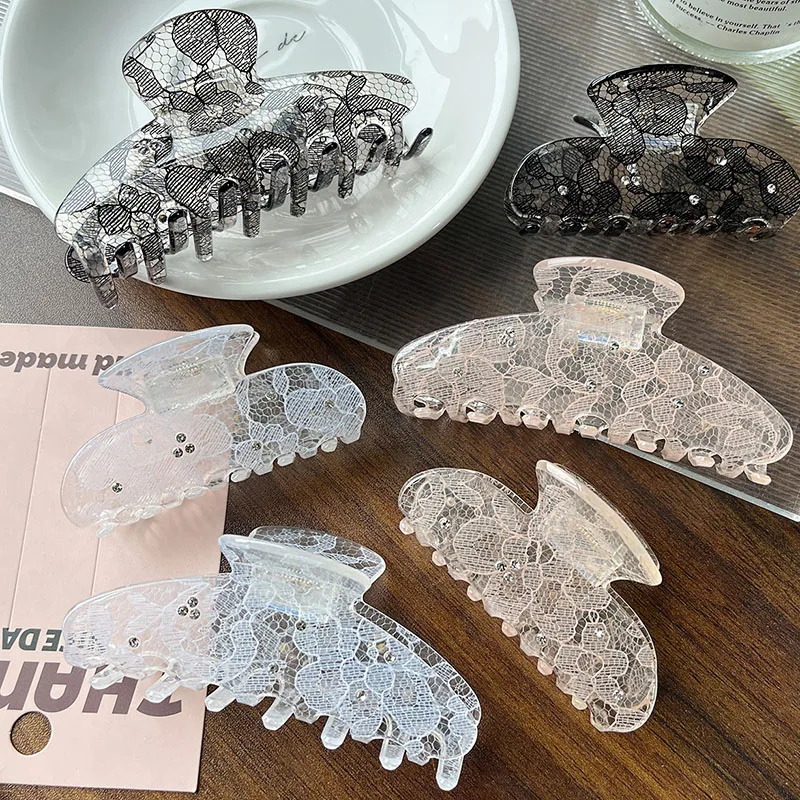 

Elegant 10cm Large Lace Acrylic Rhinestone Hair Claw Clips for Women Girls Hair Clamps Elegant Hair Accessories