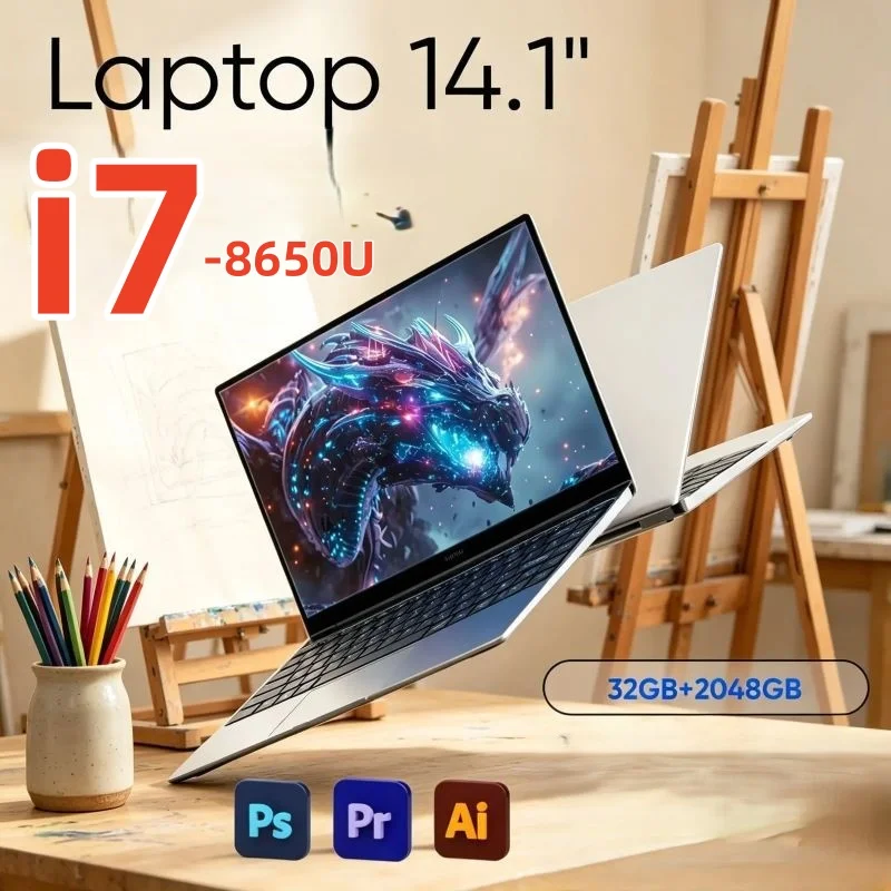 Portátil ultradelgado de 14,1 pulgadas |   Intel Core I7‑8650U |   Win11 |   32 GB de RAM |   2TB M.2 |   Cuaderno de Oficina Diario