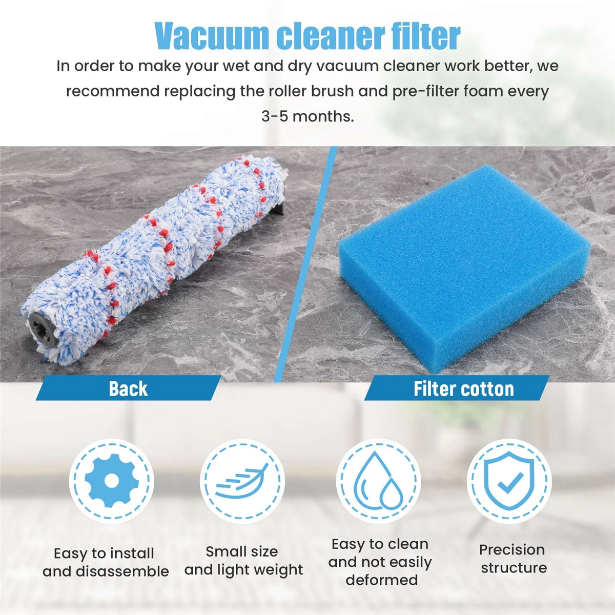 أسطوانة فرشاة فلتر RIRI وقطع غيار رغوة الفلتر المسبق للمكنسة الكهربائية الرطبة والجافة اللاسلكية Tineco IFloor HF10E-01