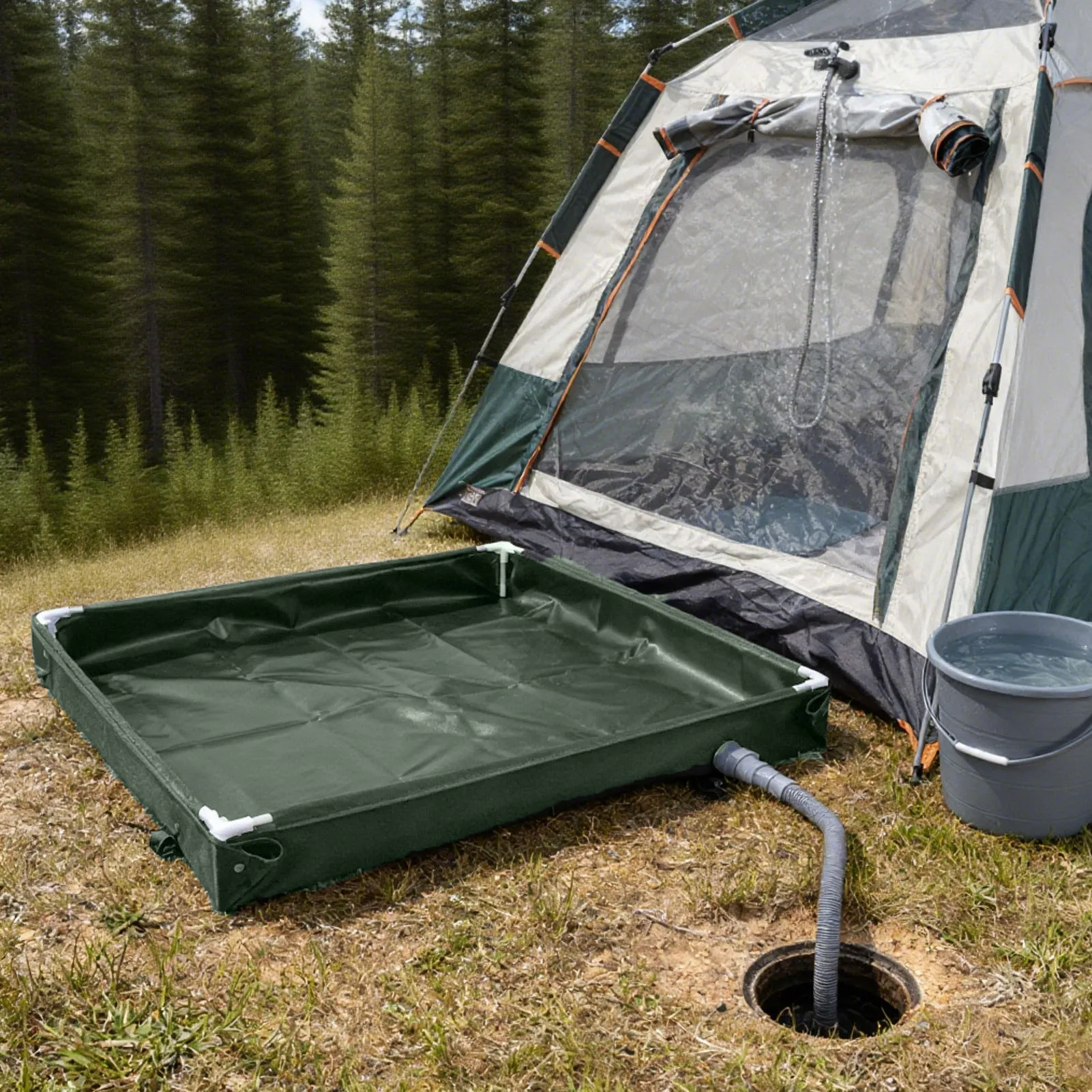 Portable Shower Pan Foldable Shower Base Floor with Detachable Drain Pipe for Camping RV Outdoor Indoor