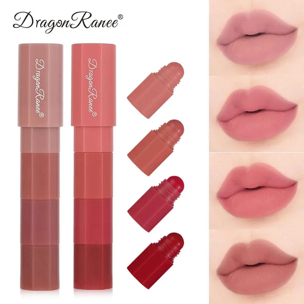 Velvet Matte Lipstick Pen, 4 em 1, impermeável, linhas suaves, antiaderente, copo de clareamento, lábios finos, cosméticos, K4V6