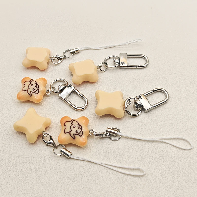 Cute Animal Cookie Food Keychain Simulation Biscuit Keyring Phone Lanyard Cellphone Chain Lovely Bag Pendant For Couple Gifts