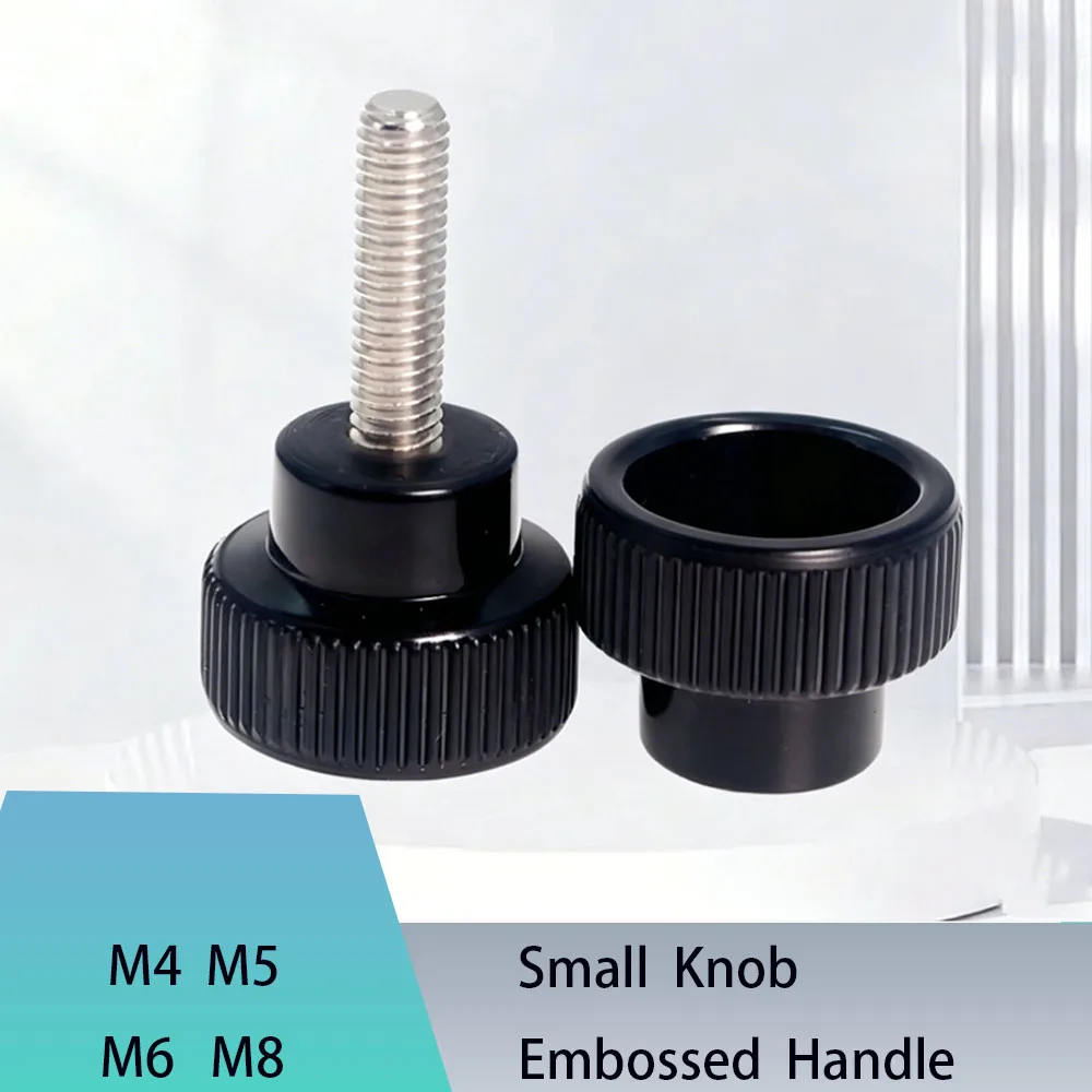 1Pcs Round Rubber Head  Male Thread Black Small Knob Embossed Handle 304 Stainless Steel Thread Thread Dia M4 M5 M6 M8
