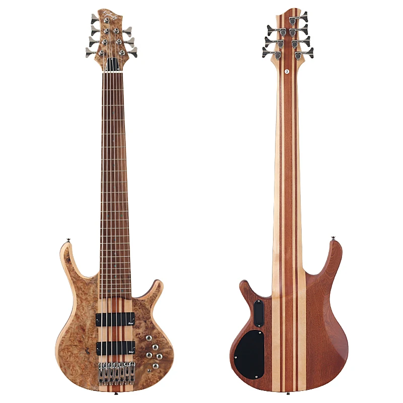 Aktive E-Bass-Gitarre Tree Burl Top Neck Through 43 Zoll 6 String 7 String Matte Hochwertiger Bass