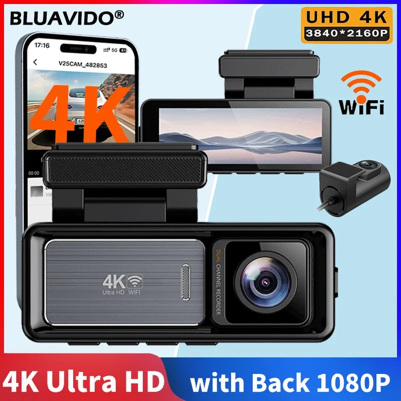 4K Ultra HD Dash Cam 3.2Inch IPS 1080P Rear Car Road Camera Night Vision Wi-Fi App Control 24H Parking Monitor Video Recorder