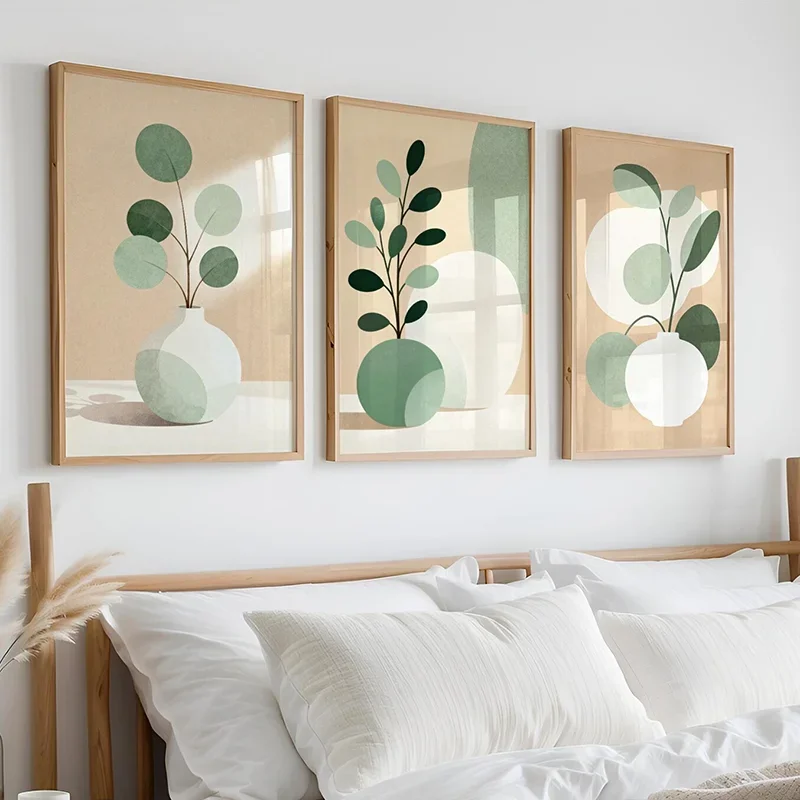 Large-sized frameless 3pcs  3PCS Nordic Japandi Wall Art Set  Botanical Poster  Minimalist Gallery Wall Decor  Canvas Paintin