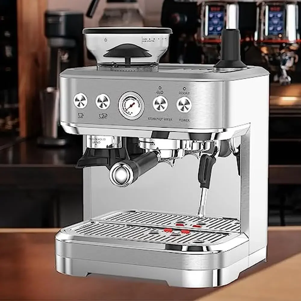 Профессиональная 15-барная эспрессо-машина со встроенной шлифовальной машиной для приготовления капучино и латте Crema Creation и точное экстракция шелковистого цвета