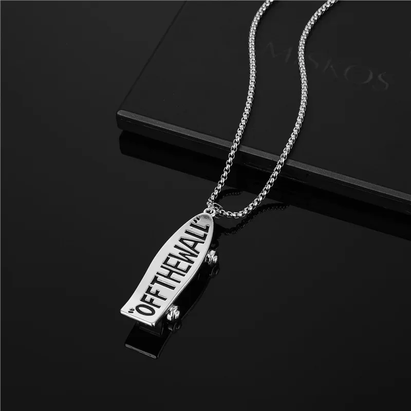 OFF THE WALL Slogan Skateboard Pendant Necklace Ladies Men Stainless Steel Pendant Necklace Punk Jewelry Wholesale