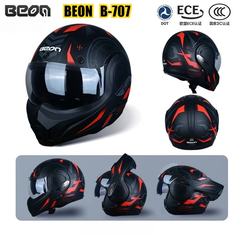 

BEON B-707 Motorcycle Helmet Men's Women's Rear Flip Up Motorcycle Winter Anti Fog Motorcycle Full Helmet ECE Certification