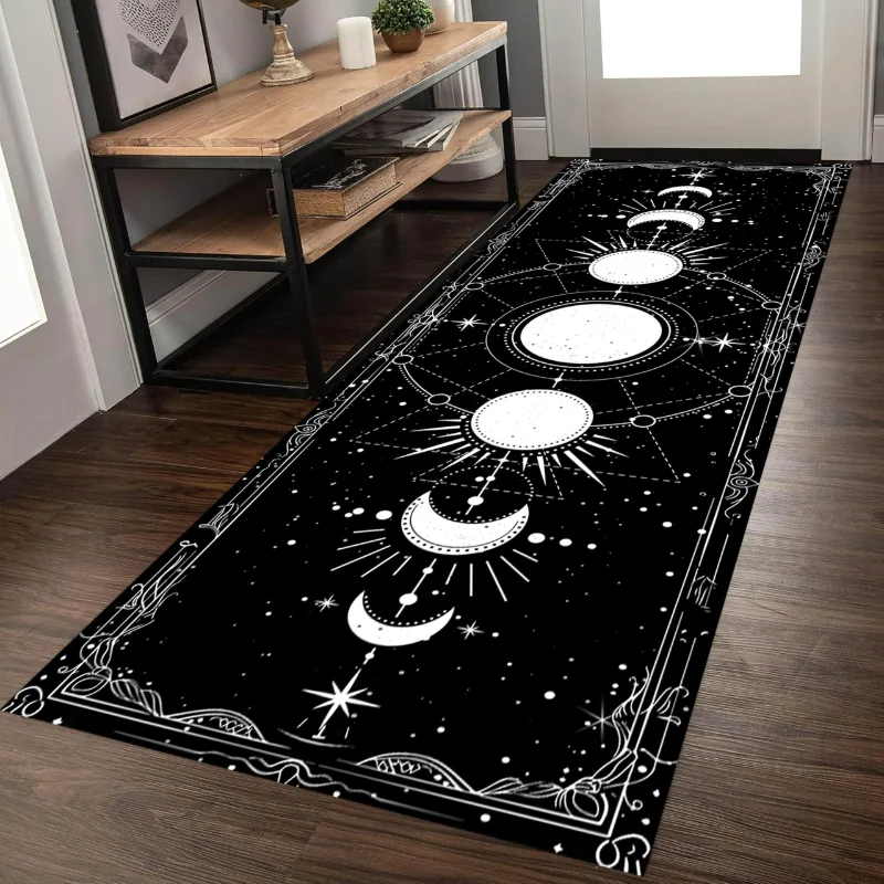 VIKAMA Bohemian Moon Phase Runner Rug Gothic Style Entrance Corridor Floor Mat Meditation Area Rug Home Decor