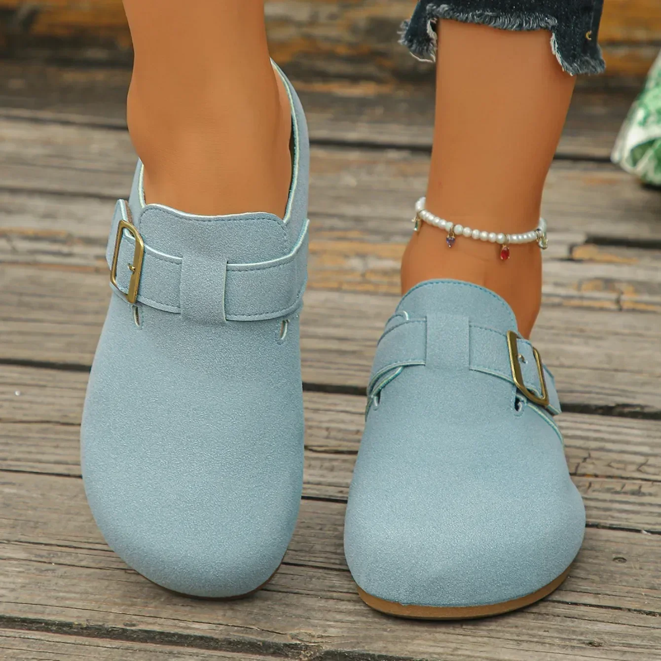 Modische Damen Wildleder-Mules Hausschuhe 2026 Damen Clogs mit Korksohle Sandalen mit Fußgewölbestütze Outdoor-Strand-Slides Hausschuhe für Damen – Detail 8