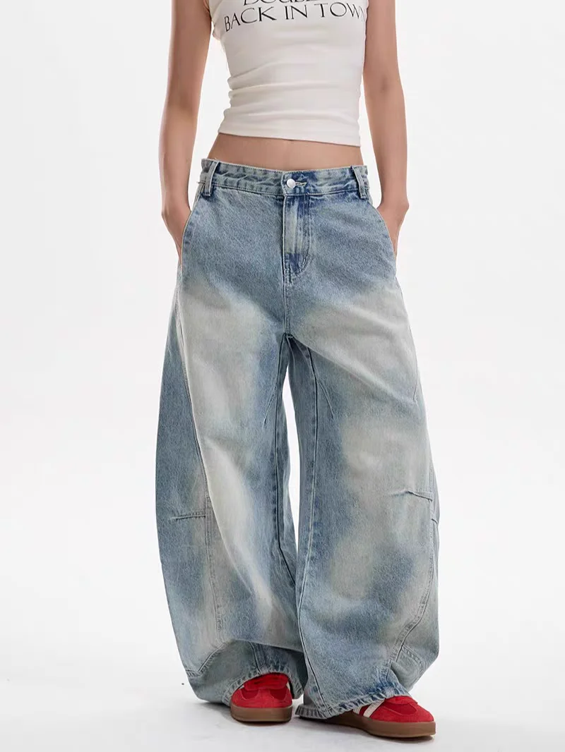 

Women Fashion Denim Jeans Retro Ladies Loose Straight Pants Mid Waist Button Pocket Trousers Casual De Mujer Pantalon Femme
