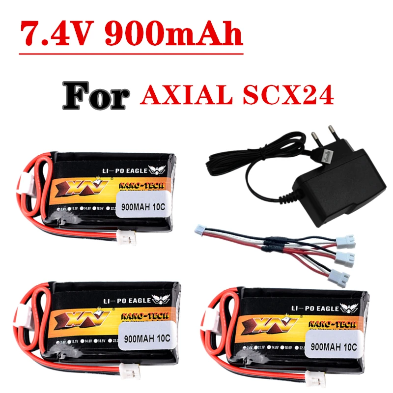 HJ 2S 7.4V 900mAh caricabatteria Lipo Set per AXIAL SCX24 SCX2 90081 C10 1/24 modelli di auto telecomandati batteria 10C 7.4V