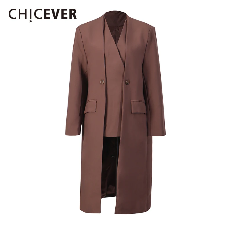 

Женская куртка CHICEVER коричневого цвета с карманами, V-образным вырезом, длинными рукавами, свободного кроя, в винтажном стиле, для повседневной носки, осенняя модная новинка