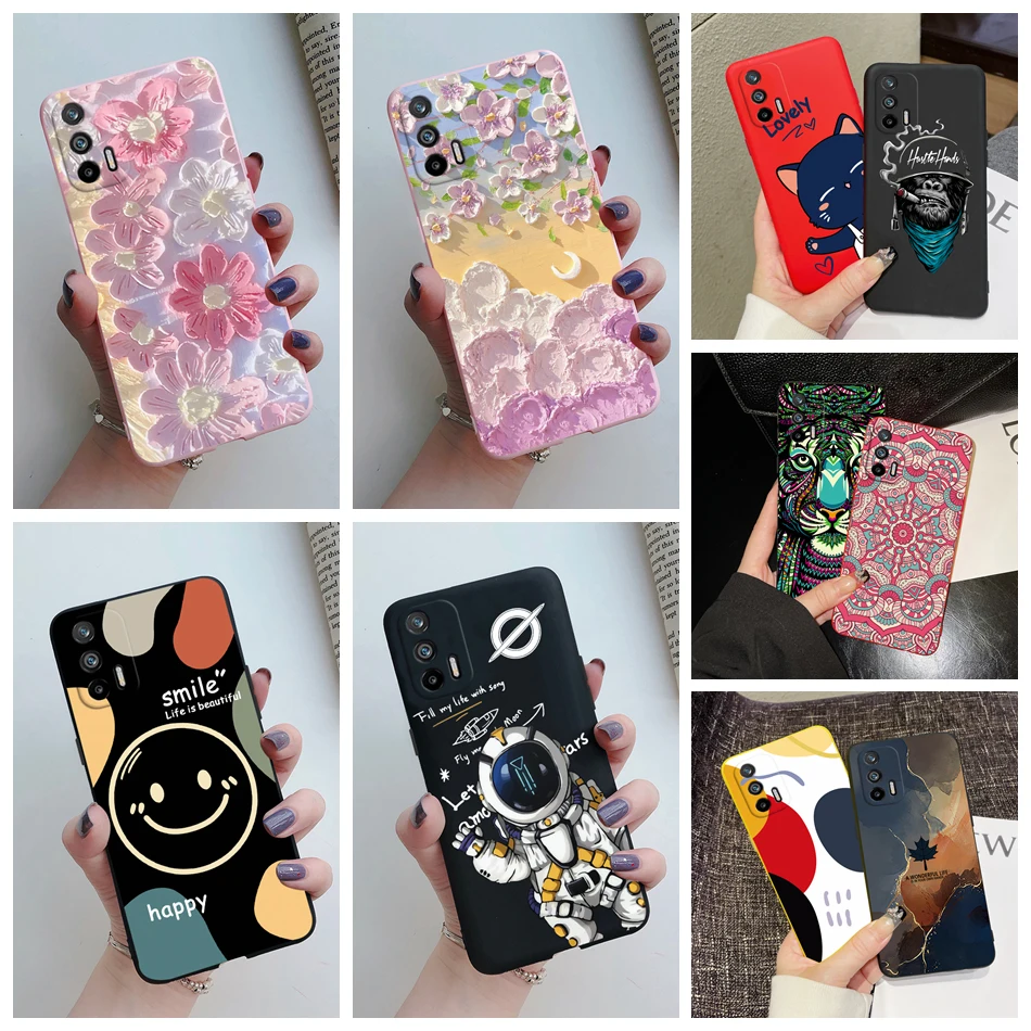 For Realme GT 5G Case RMX2202 Silicone Soft Lovely Cartoon Flower Phone Case For Realme GT 5G Cover Funda For RealmeGT 5G Coque