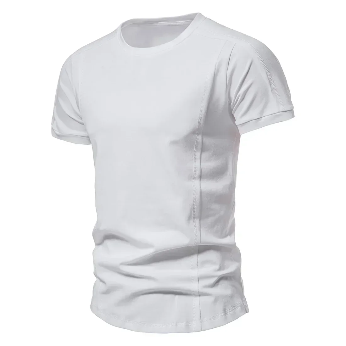 Summer New Men\'s Short Sleeved T-shirt with Pure Cotton Bottom Solid Color Round Neck Half Sleeve Casual Slim Fit Top