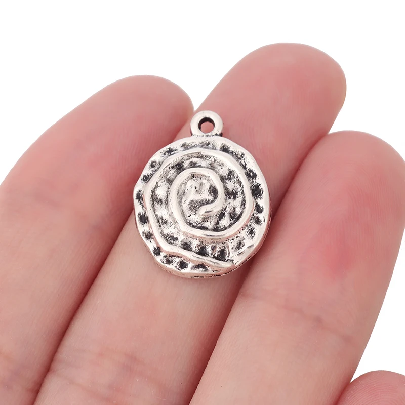 20 Pieces Silver Color Swirl Spiral Vortex Circle Charms Pendant For DIY Necklaces Jewelry Making Findings Supplies Accessories