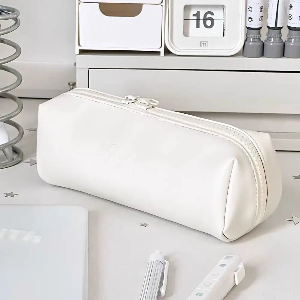 1pc Minimalist PU Leather Pencil Case Large Capacity Waterproof Pen Bag Stationery Bag Gift