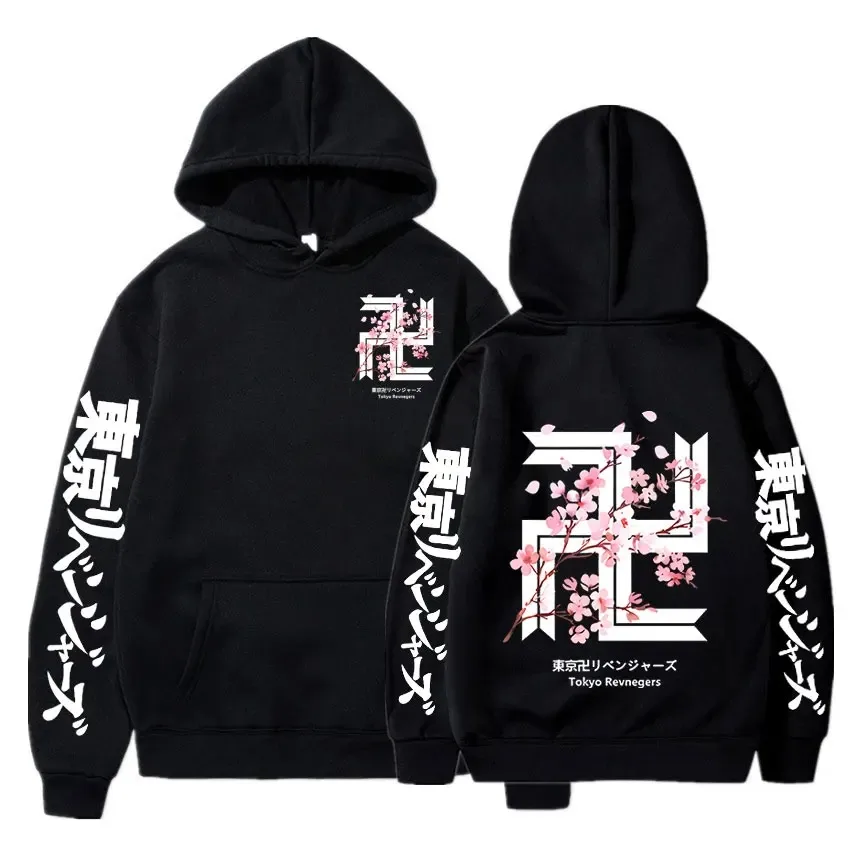 اليابان أنيمي طوكيو المنتقمون زهر الكرز الرسومات شعار هوديس طوكيو عصابة المتضخم الذكور الإناث فضفاضة الصوف الدافئة هوديس القمم #1