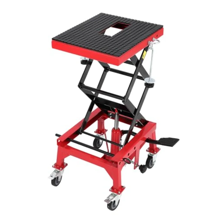 

Гидравлический подъемник для мотоциклов, грузоподъемность 350 фунтов, ножничный домкрат с ножным приводом, широкой платформой и фиксирующими колесами для мотоциклов, квадроциклов и багги