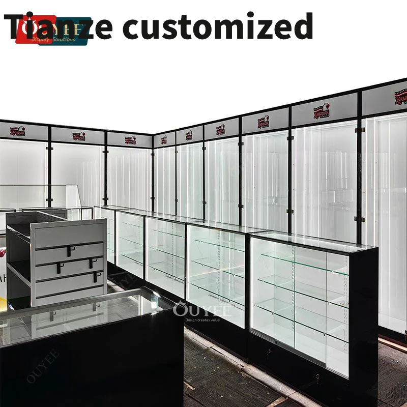 

Customized Shop Design Counter Wall Wooden Display Glass Display Showcases Smoke Shop Retail Display