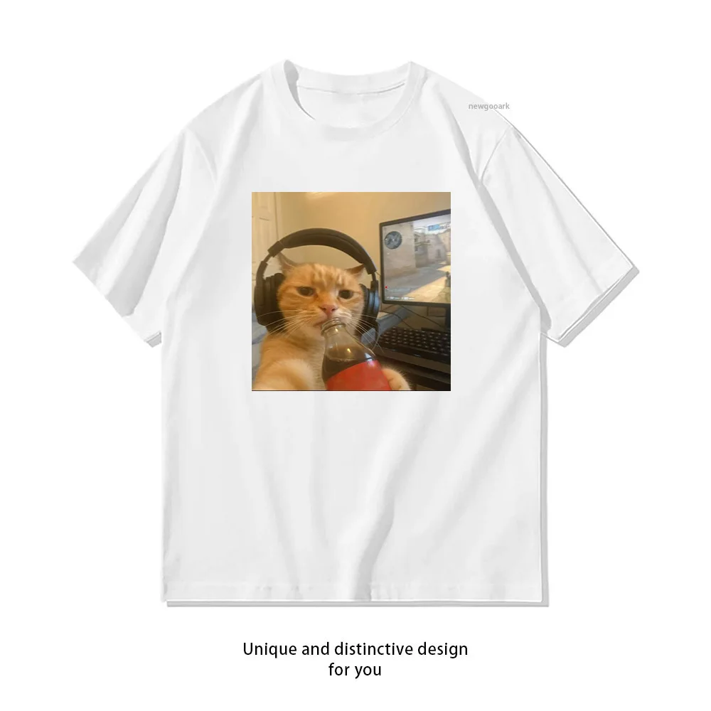 Gamer Cat coole Damen- und Herren-Sommer-T-Shirts aus Baumwolle mit Grafik, Streetwear-T-Shirts für Erwachsene, kurzärmelig