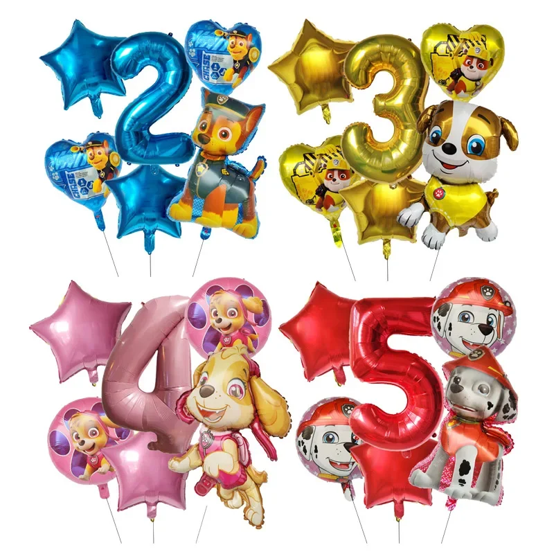 6pcs Cartoon Paw Patrol Ryder Chase Marshall Skye Aluminum Foil Balloon Children's Birthday Decoration Party Supplies Toy Gift