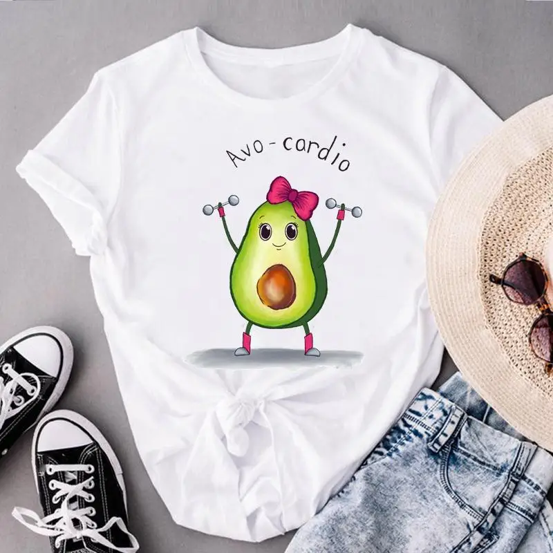 Women Short Sleeve Love Avocado New Lovely Clothes Print Tops Fashion Lady Tees Female O-neck Summer Tshirt Graphic T-Shirt