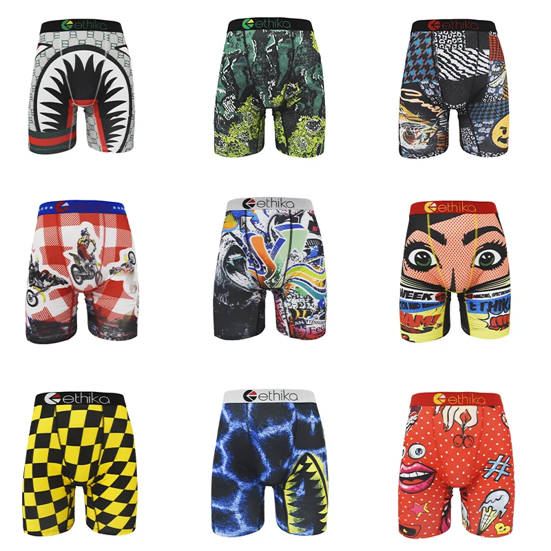 Sexy Heren Slipje Met Print Lange Boxershort, Ademende Comfortabele Sneldrogende Stretch Boxers, Joggingbroek Boxers