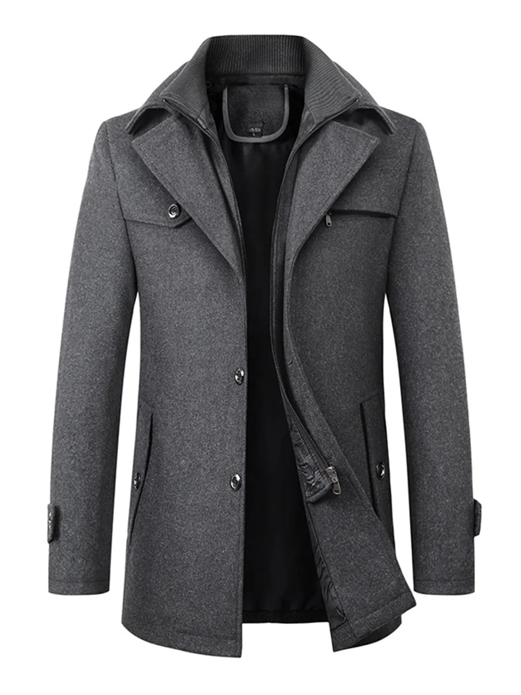 Men's Wool Jacket Winter Autumn Mens Long Windproof Wool Coat Casual Thick Slim Fit Jacket Male Overcoat Clearance