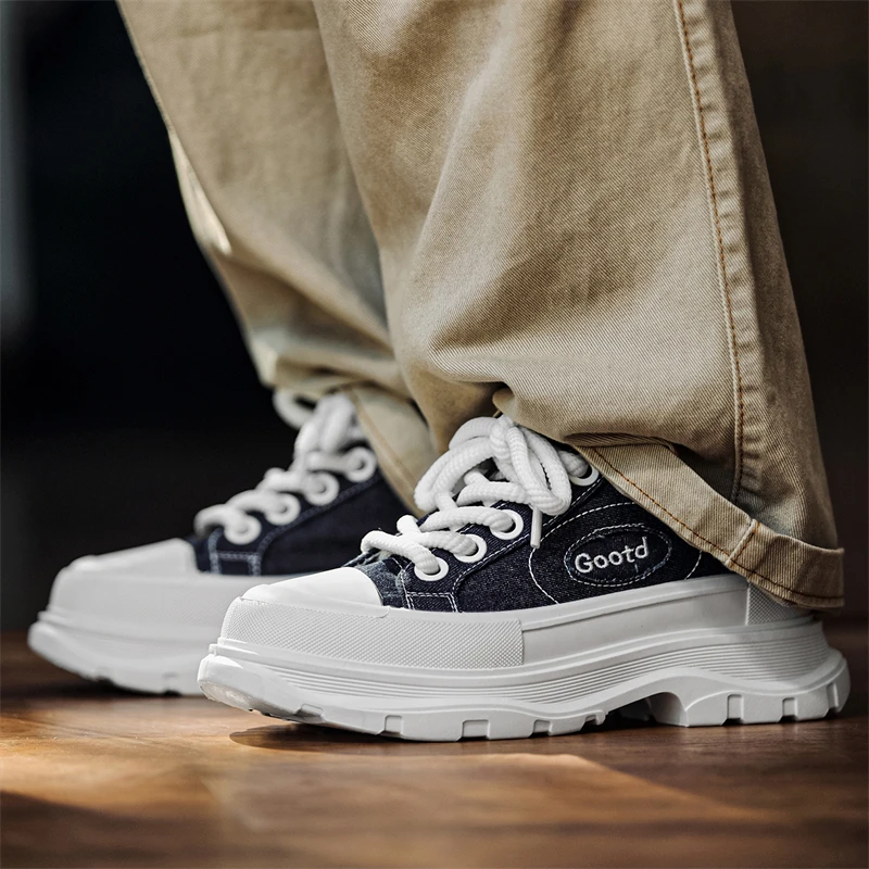 

Autumn Breathable Platform Increased Muffin Sneakers Men's Canvas 2025 New Autumn Cloth Casual Dad Trendy Shoes Zapatos