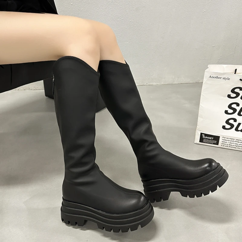 

British Style Versatile Fashion Long Leg Knight High-Heeled Women's Boots 2024 Autumn Winter New Item Heel And Thick Sole Sponge