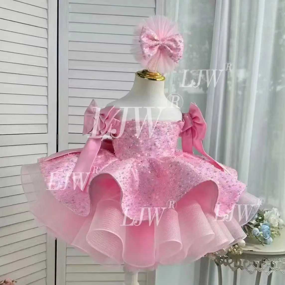 Dreams Sparkling Pink Flower Girl Dress baby Girl Beauty Pageant Dress Toddler Princes Gown 1st Birthday Party Photoshoot Forma