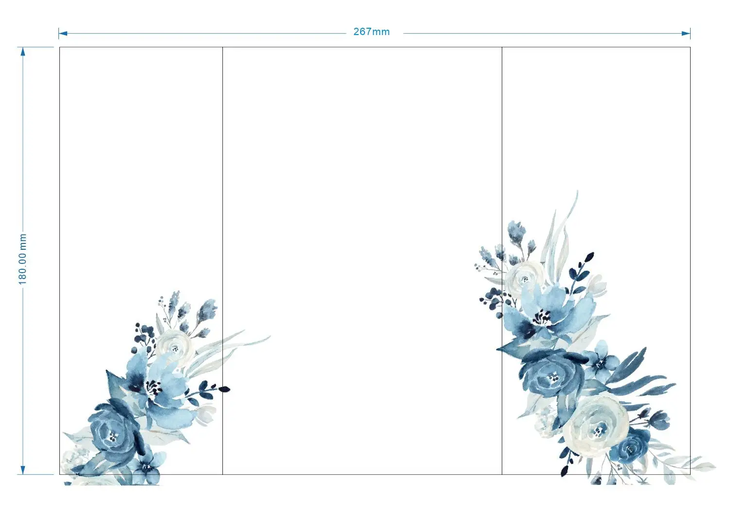 Blue flower with leaf Vellum Wrap suitable for a 5 x 7 Wedding Invitation
