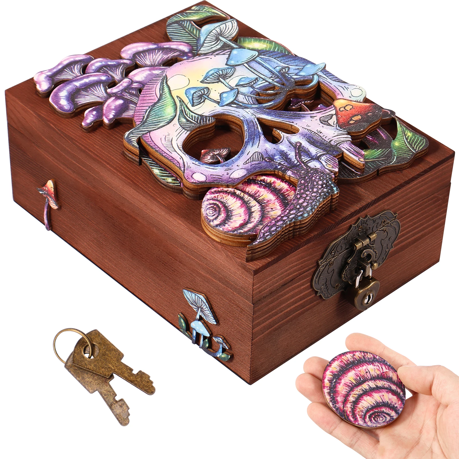 

Skull Hidden Key Box Wooden Key Hidden Box with Lock and Key Decorative Gothic Themed Storage Box Personalized Treasure Lock Box