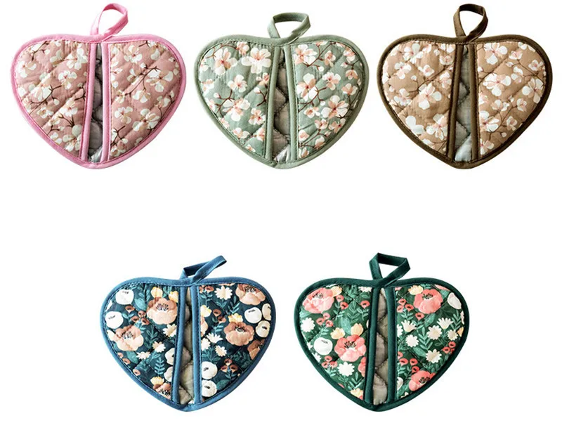 Japanische Blume Baumwolle gedruckt Backofen Handschuhe Home Küche heiß beständig herzförmige Hand Clip Isolierung Pad – Detail 3